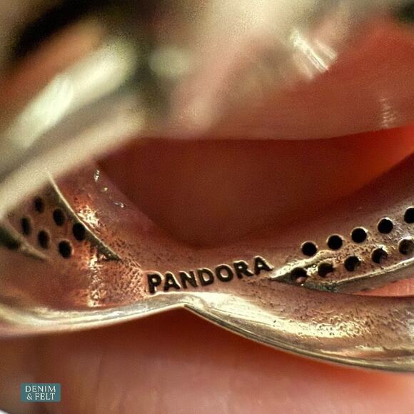 Pandora Sparkling Bow Crossover Ring Sterling Silver Cubic Zirconia Sz 5 - Picture 16 of 16